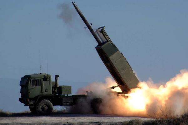 High Mobility Artillery Rocket System, pictured,