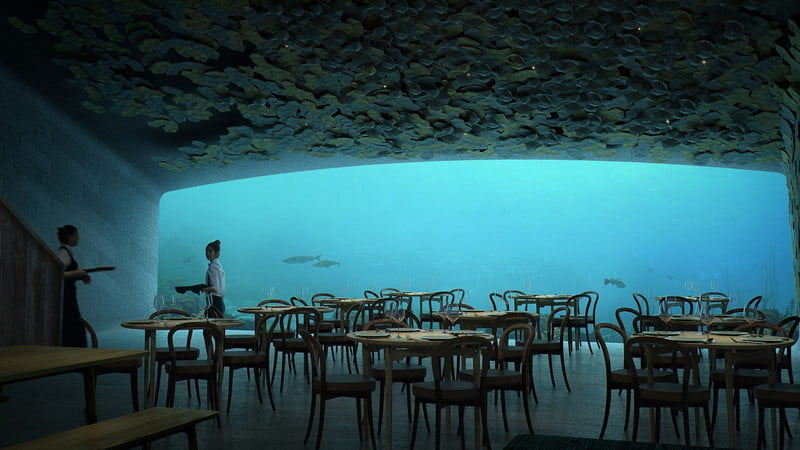 The semi-submerged restaurant 15 feet below the waters