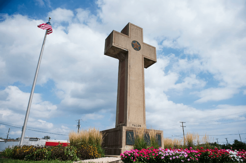 The cross-shaped monument stands 40 foot tall