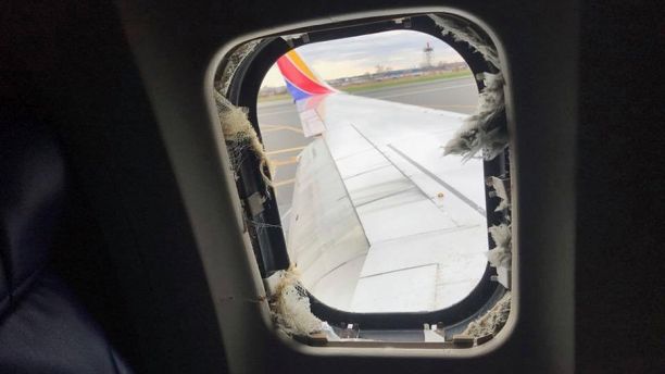 The window that a passenger was reportedly partially sucked ou