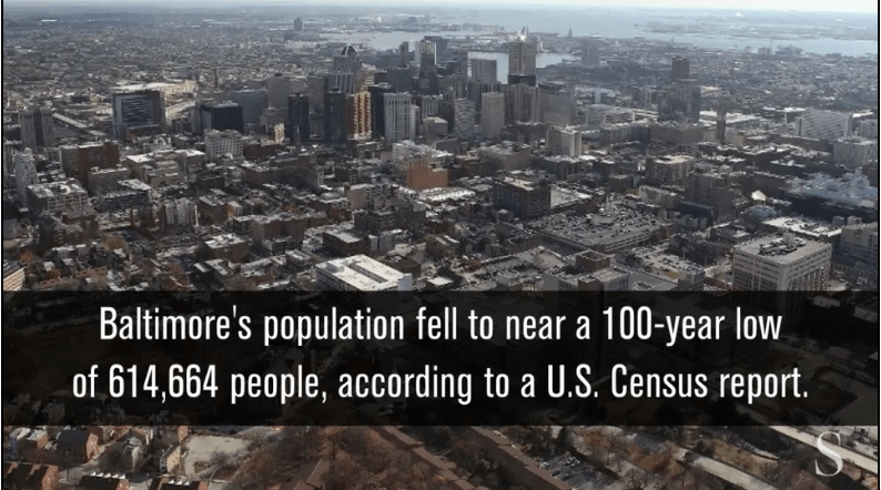Baltimore population falls, nearing a 100-year low,