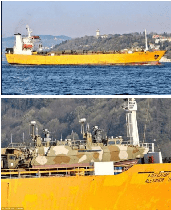 The RoRo supply ship was spotted on April 13 carrying