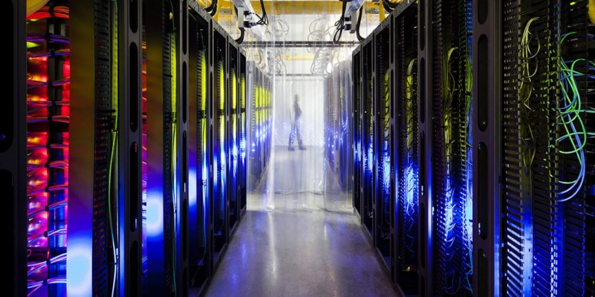 A Google campus-network room at a data center in Council Bluffs