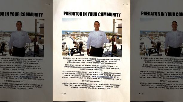 This flier was posted around the St. Petersburg downtown area accusing Chuck Prather of being a 'predator'