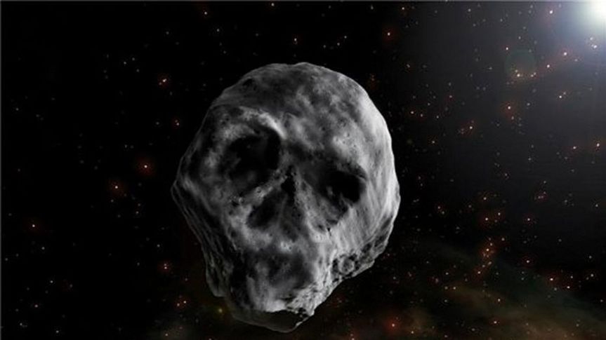 Artist's impression of the asteroid, which, in certain light conditions, resembles a human skull.