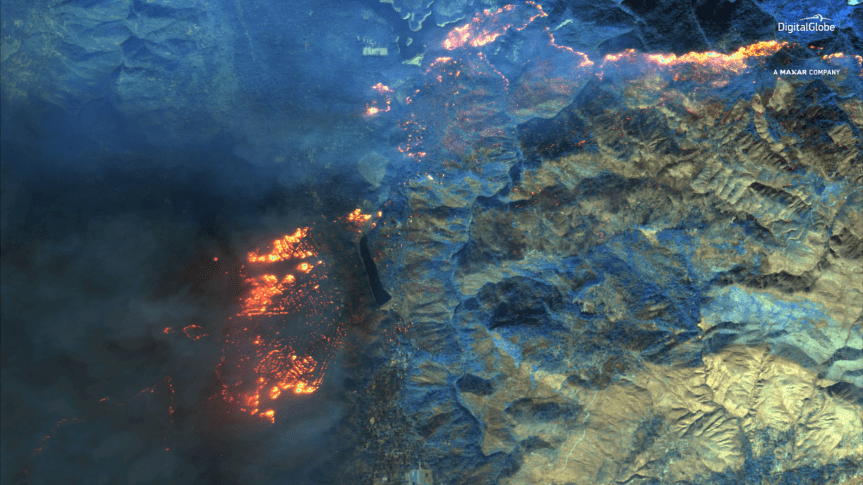 Active wildfires from the deadly Camp Fire in northern California are visible