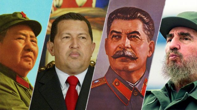From left to right: Mao Zedong, Hugo Chavez, Joseph Stalin and Fidel Castro. 