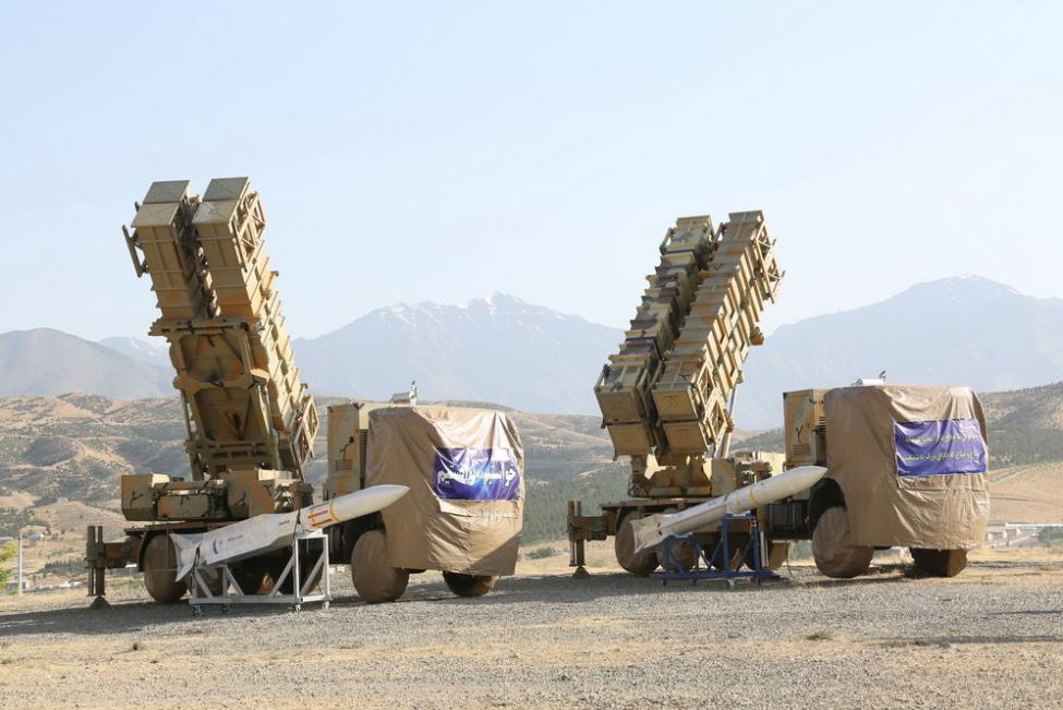 Iranian Defense Ministry shows new surface-to-air missile batteries in Okhordad, Iran.