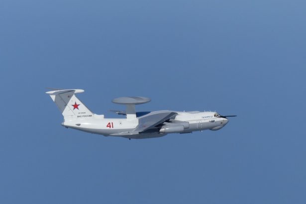 A Russian A-50 military aircraft flies near the disputed islands called Takeshima in Japan and Dokdo in South Korea