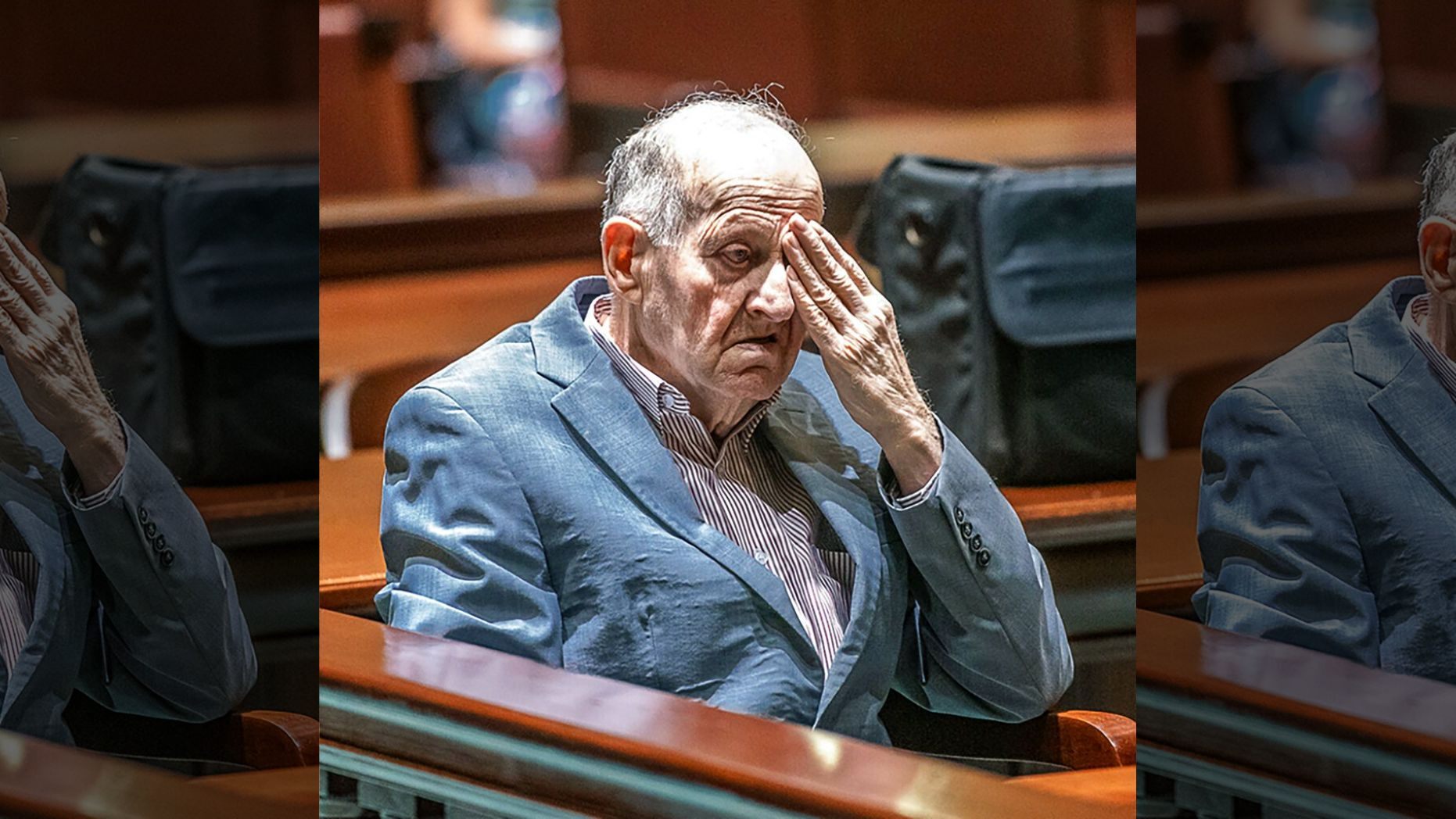 Albert Flick, sits in court at his murder trial in Auburn, Maine.