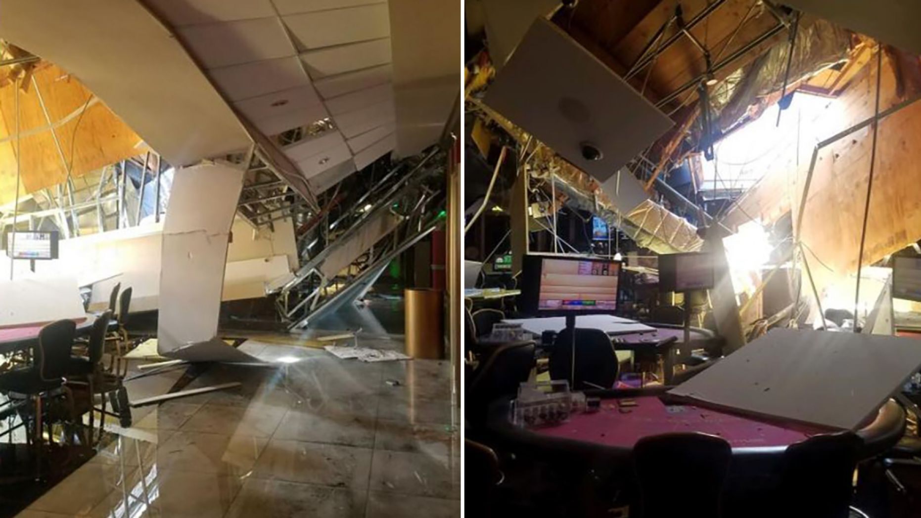 The roof of a Larry Flynt's Lucky Lady Casino in Gardena partially collapsed on Monday.