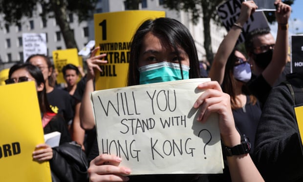 Protesters in London demonstrate in solidarity with Hong Kong pro-democracy activists.