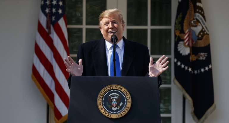 President Donald Trump speaks during an event in the Rose Garden at the White House 