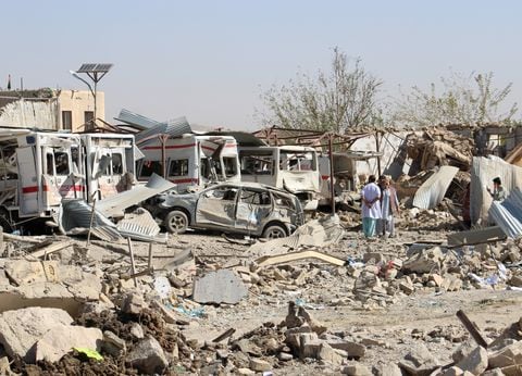 Damaged vehicles are seen at the site of a car bomb attack in Qalat, capital of Zabul province, Afghanistan September 19, 2019.