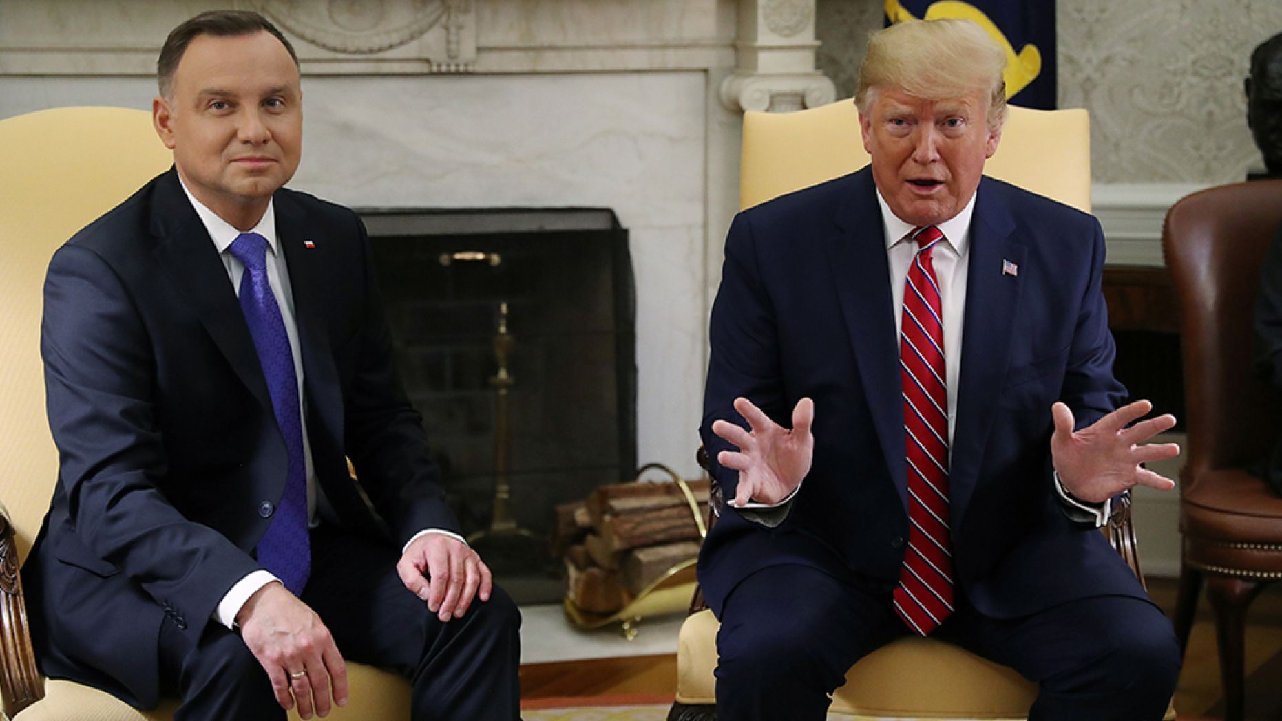U.S. President Trump speaks while meeting with Poland's President Andrzej Duda in the Oval Office of the White House in Washington, U.S., June 12, 2019.
