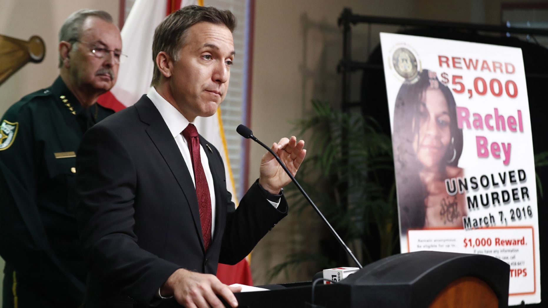 Dave Aronberg, state attorney for Palm Beach County, Fla., speaks during a news conference on Monday, Sept. 16, 2019,