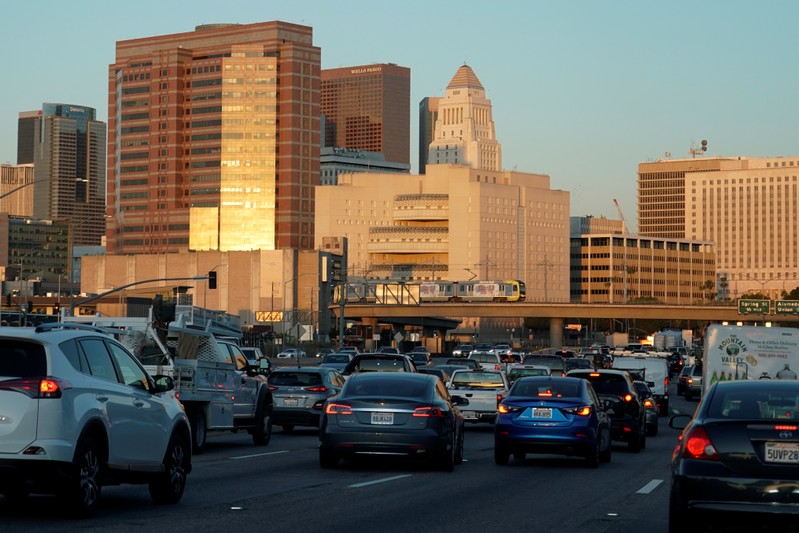 Traffic travels along a highway next to Los Angeles, California, U.S. October 11, 2019.