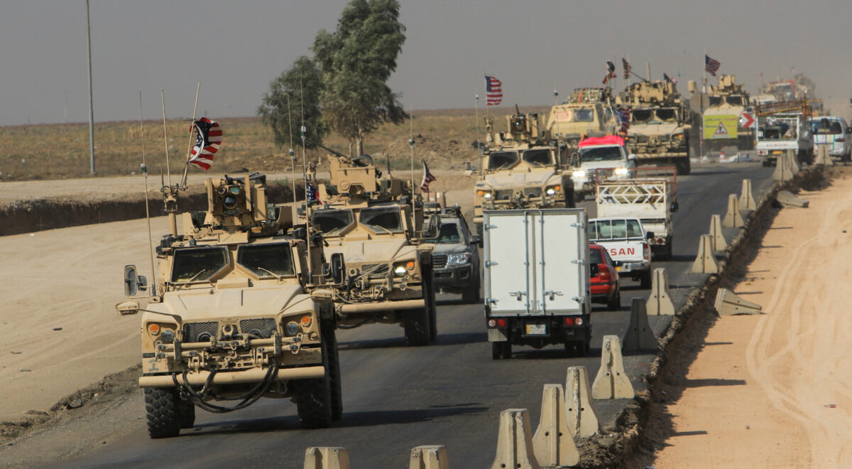 A convoy of U.S. vehicles is seen after withdrawing from northern Syria, on the outskirts of Dohuk, Iraq on Oct. 21, 2019.