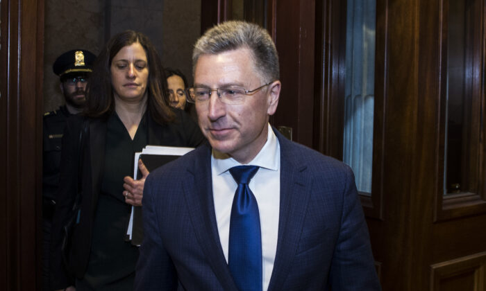 Former Special Envoy to Ukraine Kurt Volker departs following a closed-door deposition led by the House Intelligence Committee on Capitol Hill in Washington on Oct. 3, 2019.