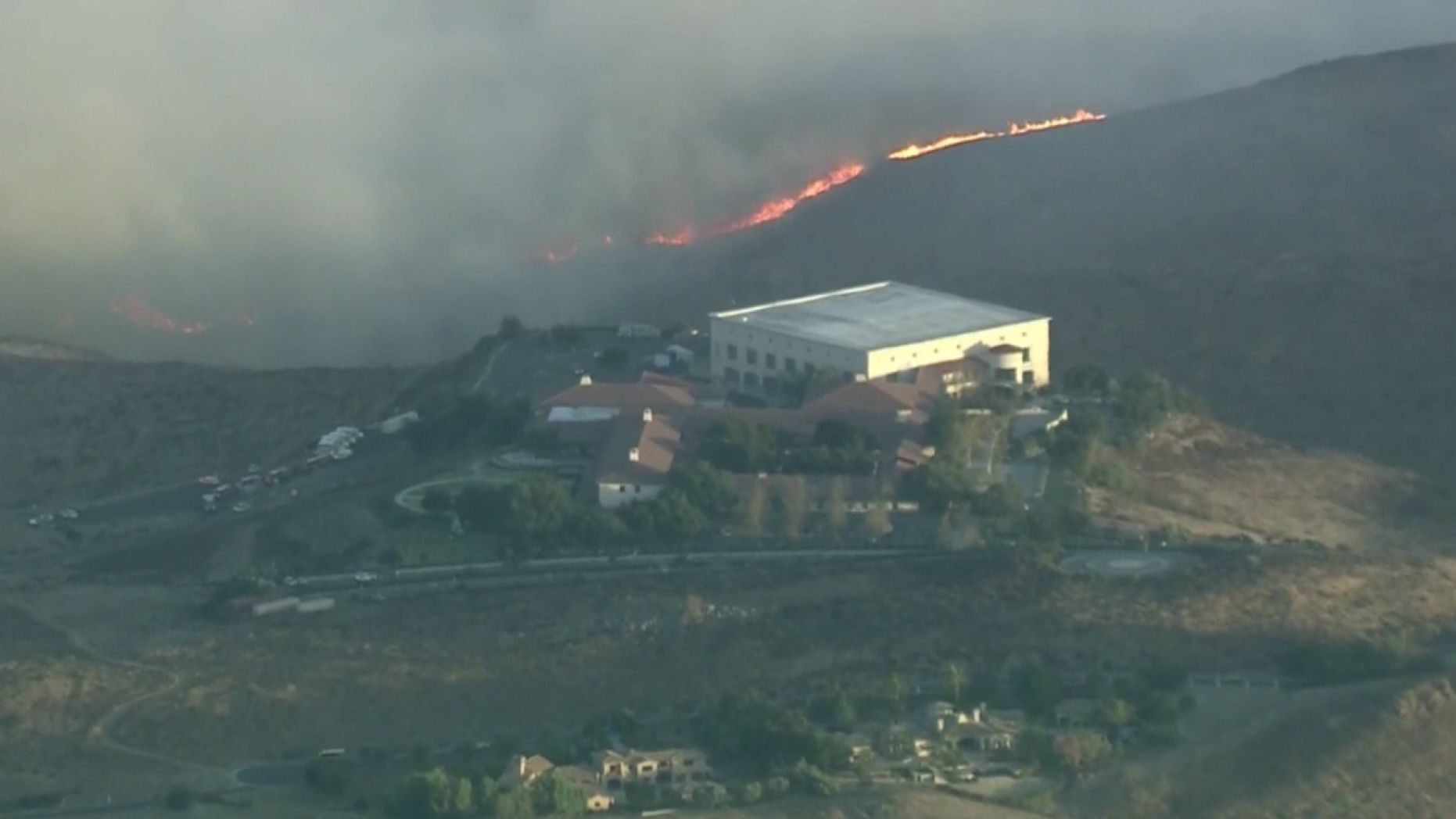Flames could be seen on the hills near the Ronald Reagan Presidential Library in Simi Valley, Calif. 