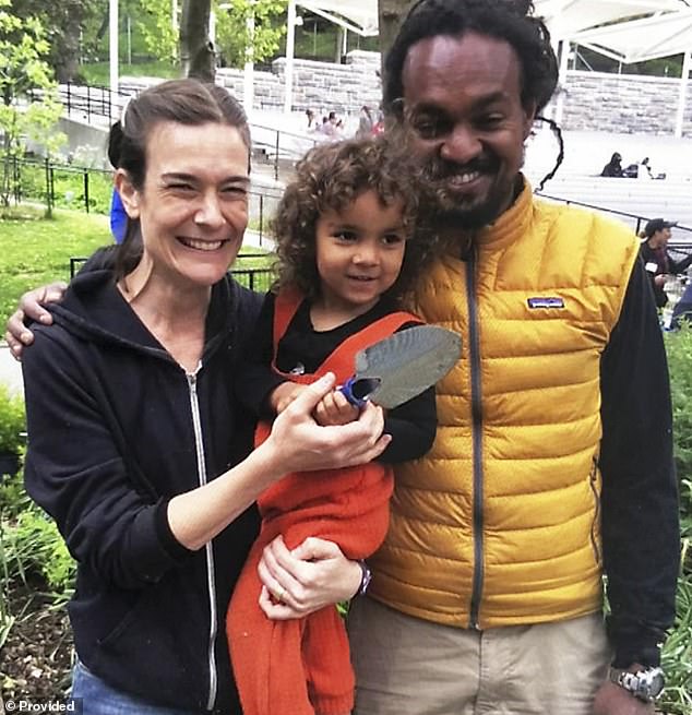 Police say Yonathan Tedla (right), 46, beheaded his wife, Jennifer Schlecht (left), 42, and slit the throat of their five-year-old daughter, Abaynesh (center), before hanging himself 