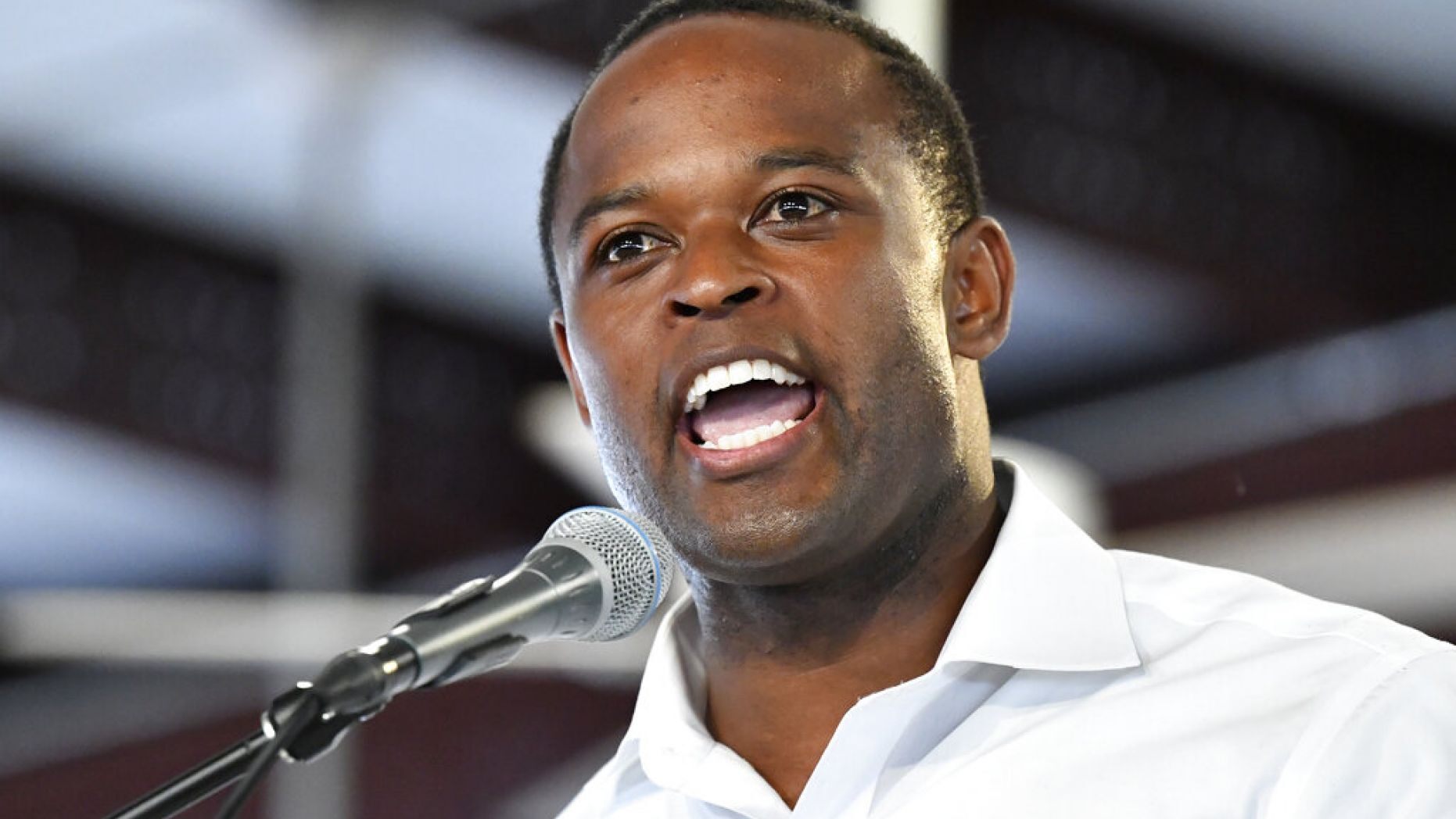 FILE - In this Aug. 3, 2019, file photo, Kentucky Republican candidate for Attorney General Daniel Cameron addresses the audience gathered at the Fancy Farm Picnic in Fancy Farm, Ky. Cameron was elected Nov. 5. 