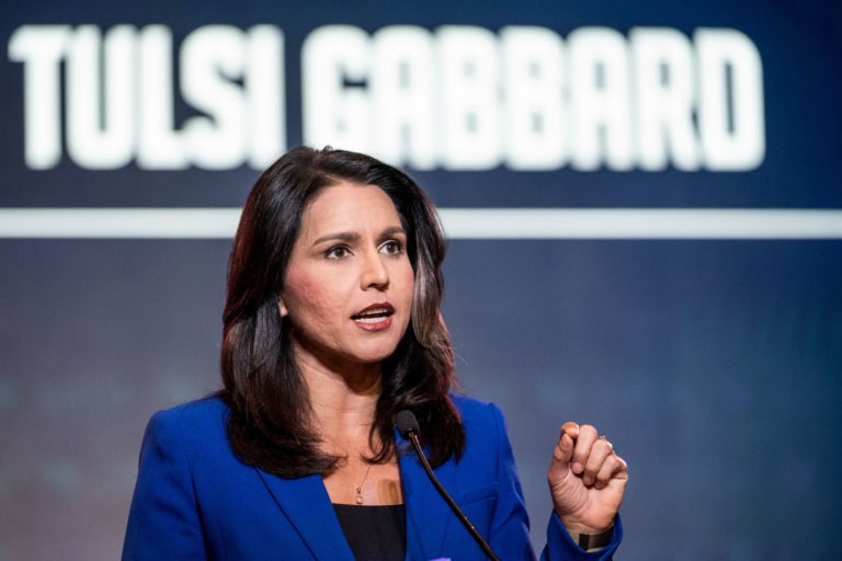 Democratic presidential candidate Rep. Tulsi Gabbard (R-HI) speaks to the crowd during the 2019 South Carolina Democratic Party State Convention on June 22, 2019 in Columbia, South Carolina.
