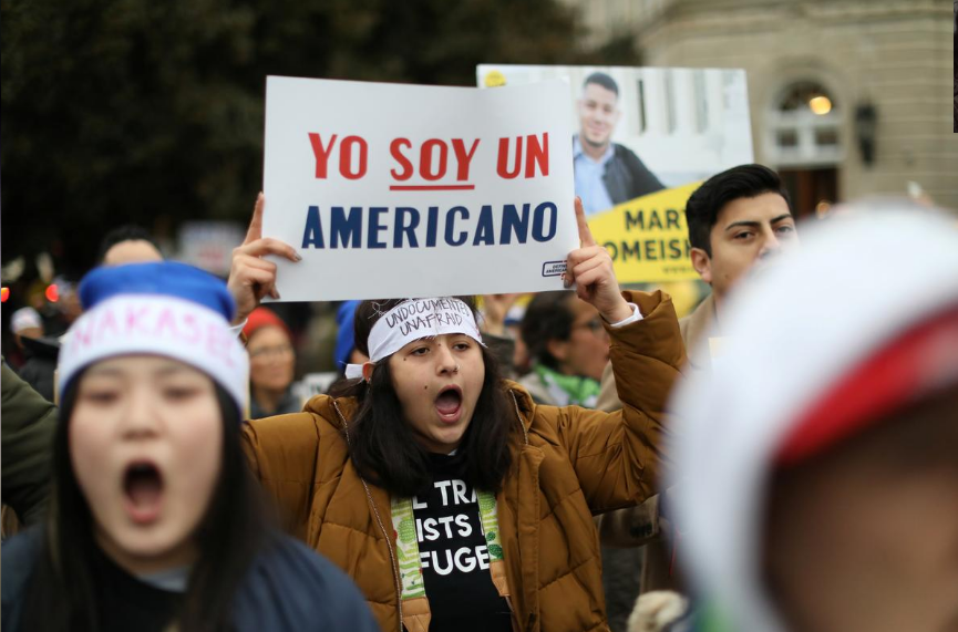 Prootesters gather outside the U.S. Supreme Court as justices were scheduled to hear oral arguments in the consolidation of three cases before the court regarding the Trump administration’s bid to end the Deferred Action for Childhood Arrivals (DACA) program in Washington, U.S., November 12, 2019. 
