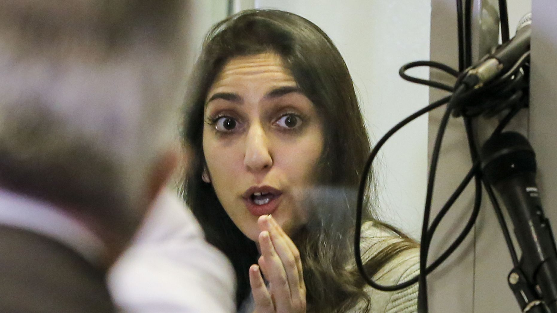 Israeli Naama Issachar gestures during an appeal hearing in a courtroom in Moscow, Russia, Thursday, Dec. 19, 2019. 