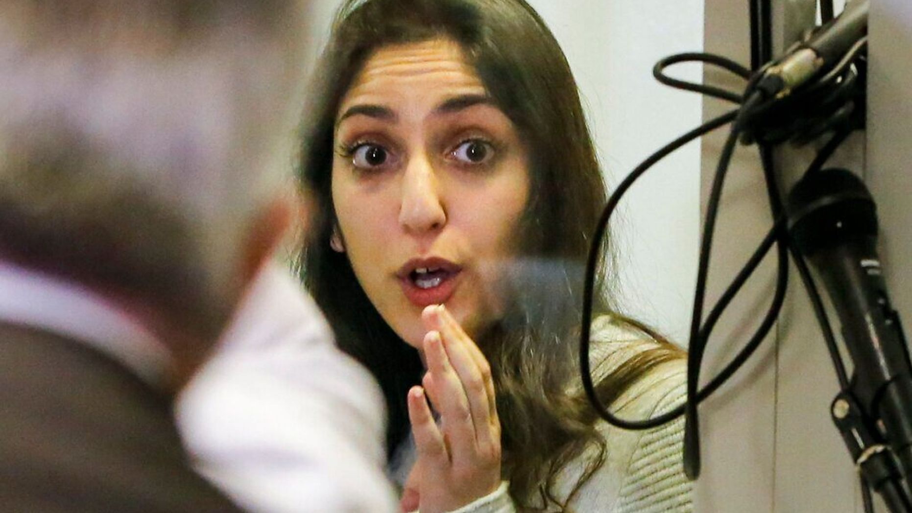 Israeli Naama Issachar gestures during an appeal hearing in a courtroom in Moscow, Russia.  (AP)