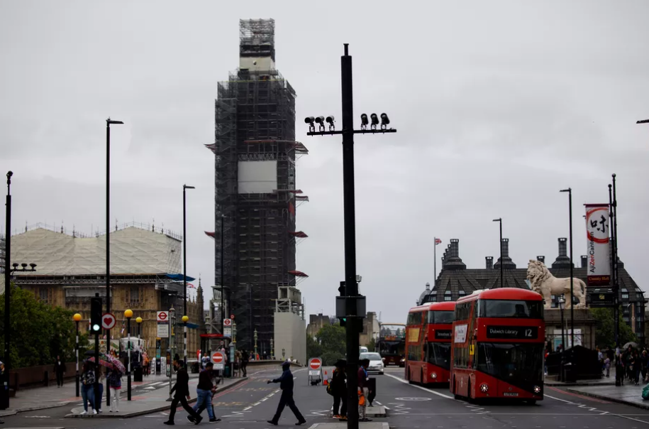 CCTV cameras on London’s Westminster Bridge. Photo credit should read TOLGA AKMEN/AFP via Getty Images