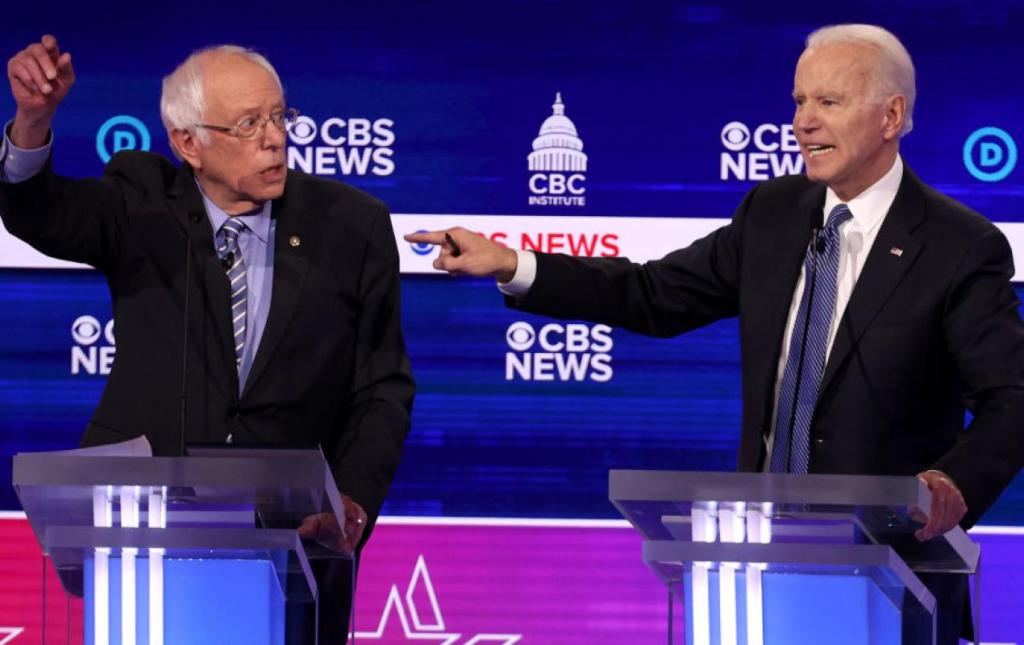 Joe Biden and Bernie Sanders at the 10th Democratic debate
(Win McNamee / Getty Images)