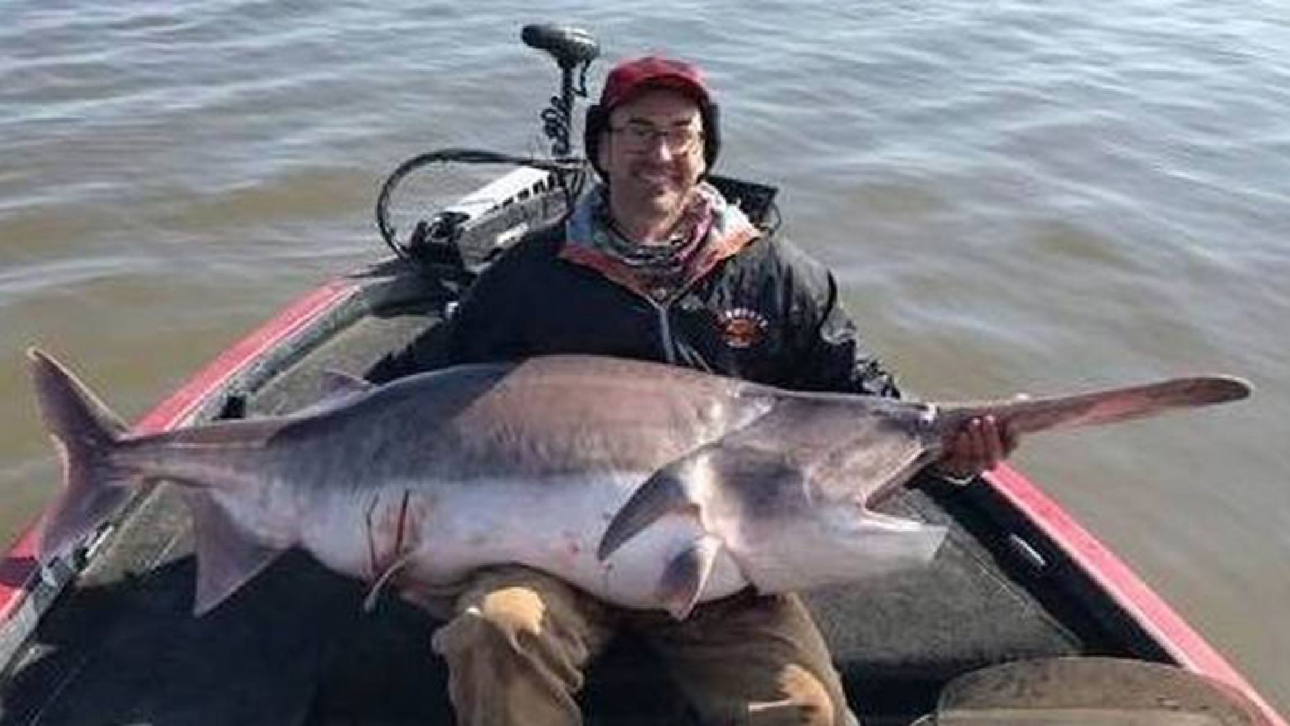 Justin Hamlin of Kerryville, Okla., caught a whopping 157-lb. paddlefish on Valentine's Day while fishing at Keystone Lake. 