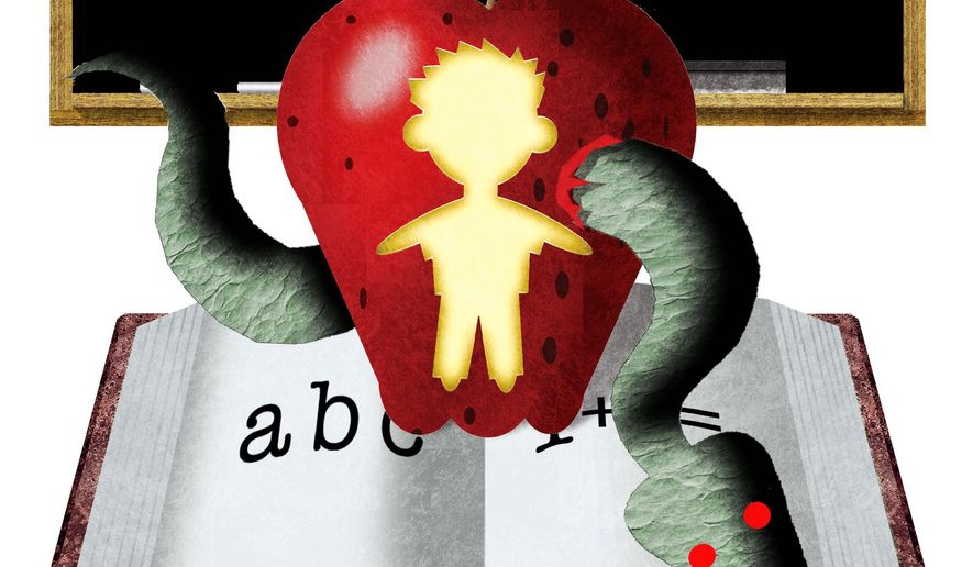 lustration on the sexualization of public education by Alexander Hunter/The Washington Times