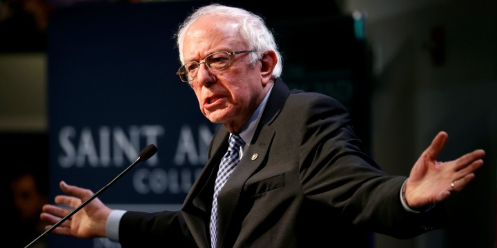 Democratic US presidential candidate Senator Bernie Sanders speaks at the Politics and Eggs event at the New Hampshire Institute of Politics at Saint Anselm College in Manchester,