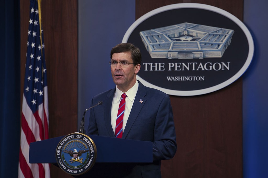 Defense Secretary Mark Esper. | Army Staff Sgt. Nicole Mejia/Department of Defense via AP