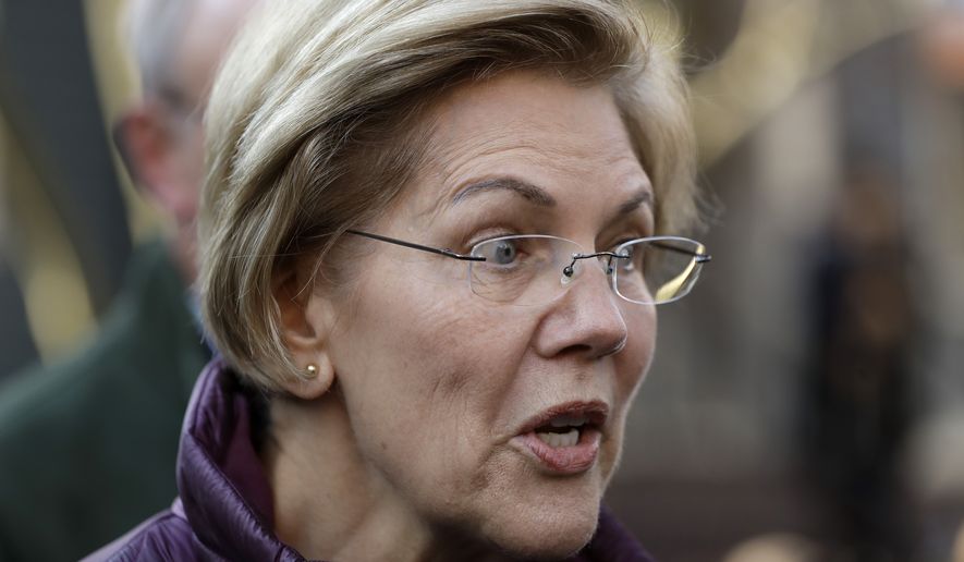 Sen. Elizabeth Warren, D-Mass., speaks to the media outside her home, Thursday, March 5, 2020, in Cambridge, Mass.,