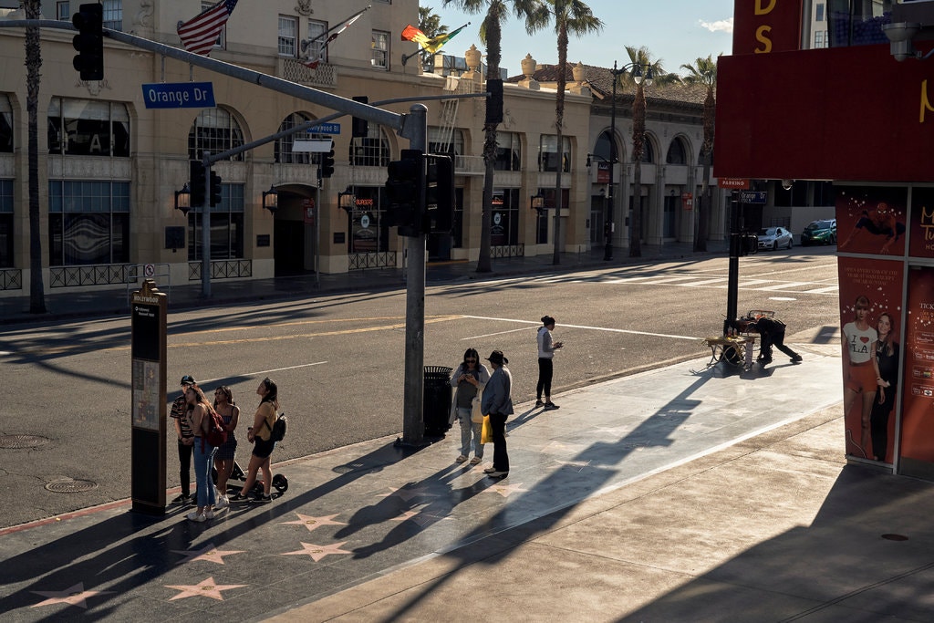 People visiting the Hollywood Walk of Fame during the coronavirus pandemic
