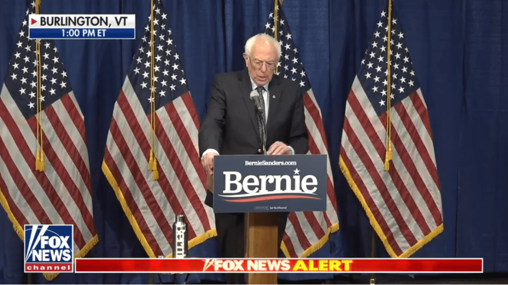 Sen. Bernie Sanders says exit polls show a strong majority of Americans support his progressive agenda during prepared remarks in Burlington, Vermont.