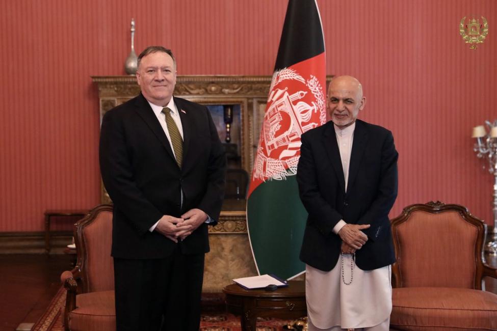 U.S. Secretary of State Mike Pompeo (L) and Afghan President Ashraf Ghani meet in Kabul, Afghanistan,