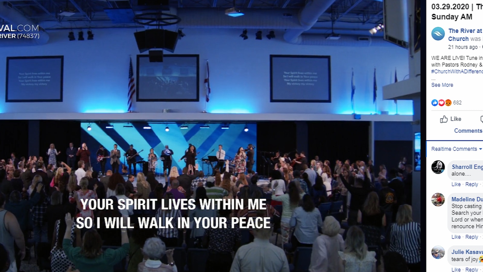 Scores of congregants are seen at a service held Sunday morning at the River Church in Tampa 