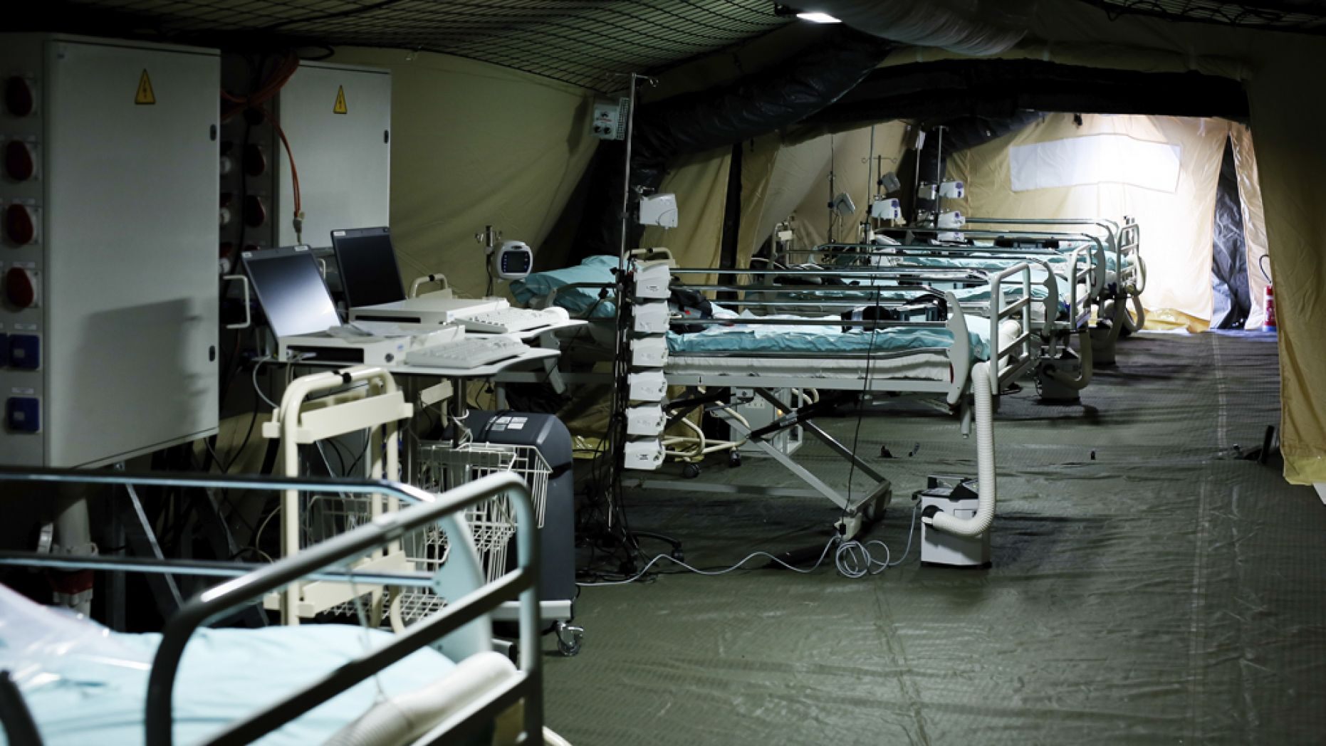 Beds line up at the military field hospital in eastern border city of Mulhouse on Tuesday. 