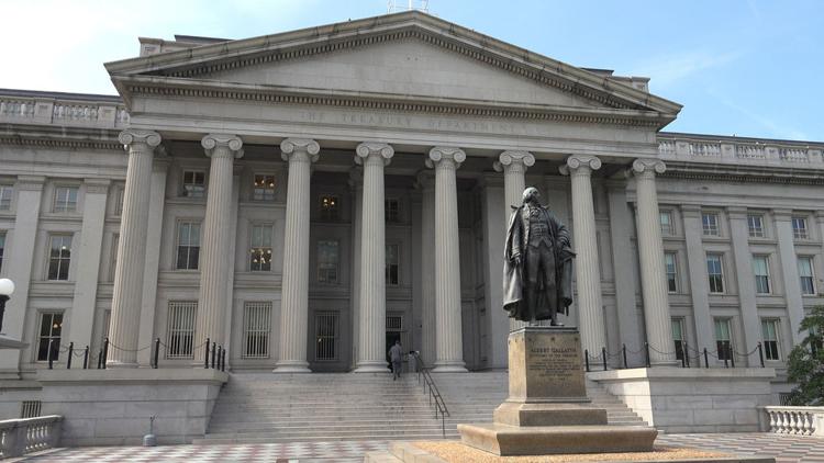 The U.S. Treasury Department building, north entrance, in Washington D.C.

Bakdc | Shutterstock.com