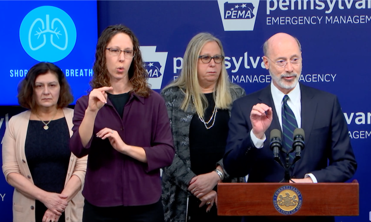 Pennsylvania Gov. Tom Wolf announces the first two confirmed cases of COVID-19 within the state on March 6, 2020.