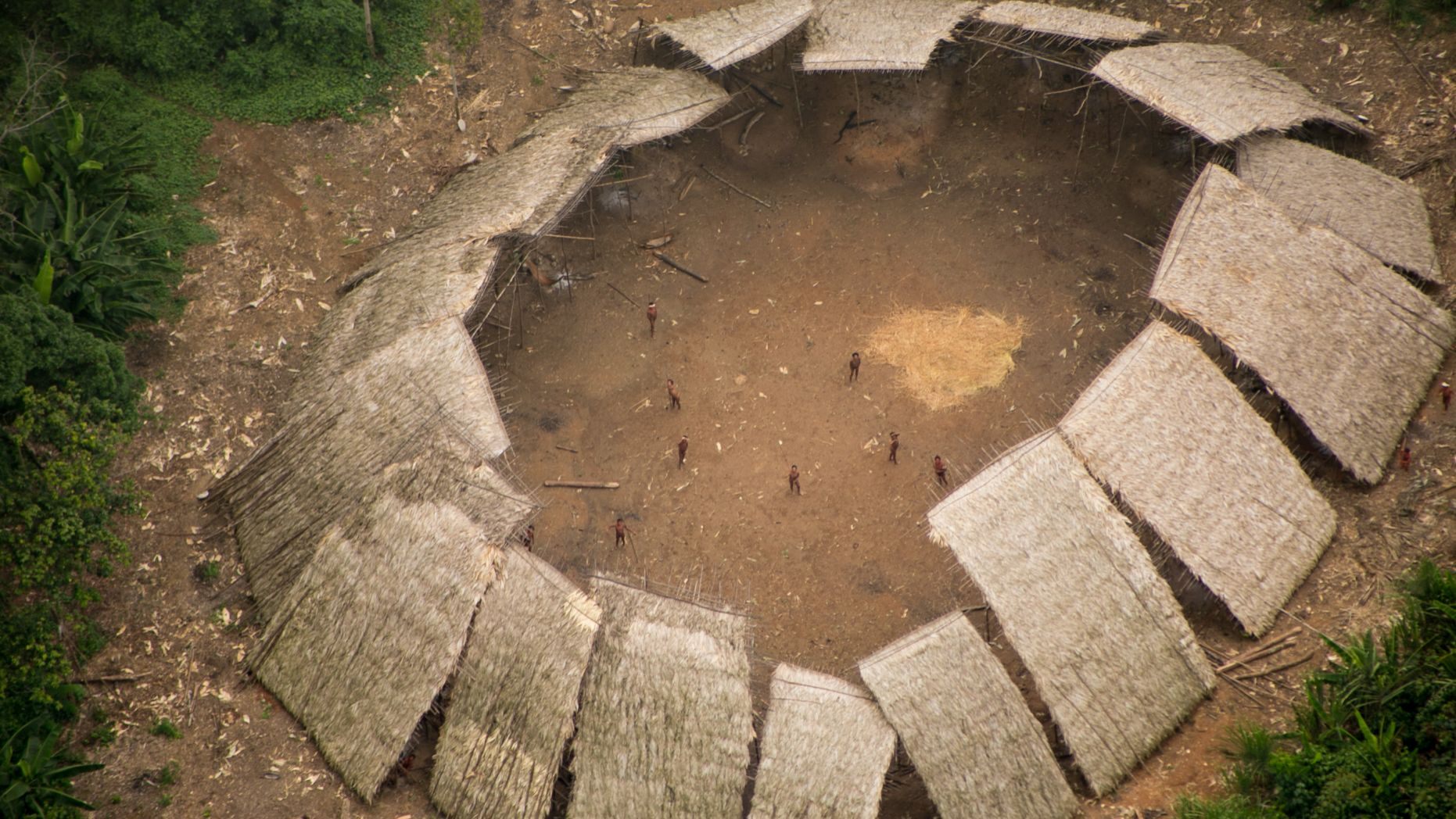 Uncontacted Yanomami yano (communal house) in the Brazilian Amazon, photographed from the air in 2016