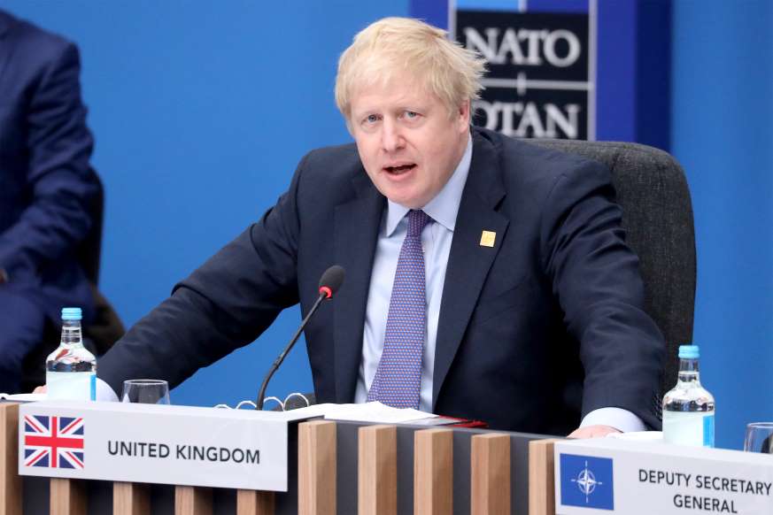 Britain's Prime Minister Boris Johnson speaks during the plenary session of the NATO summit in Watford, Britain, December 4, 2019.