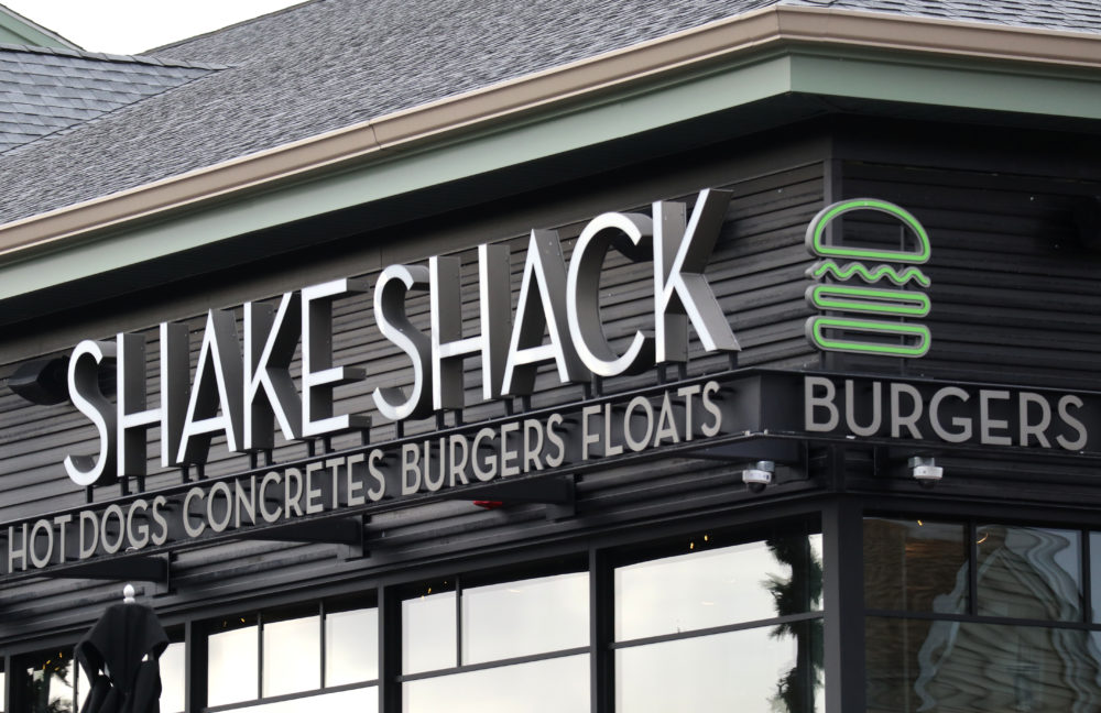 CENTRAL VALLEY, NY - NOVEMBER 17: A Shake Sack sign hangs in front of their restaurant at the Woodbury Common Premium Outlets shopping mall