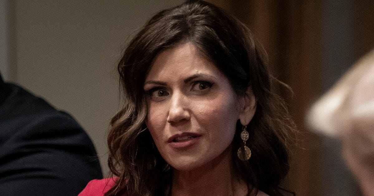 South Dakota Gov. Kristi Noem speaks during a meeting about the Governors Initiative