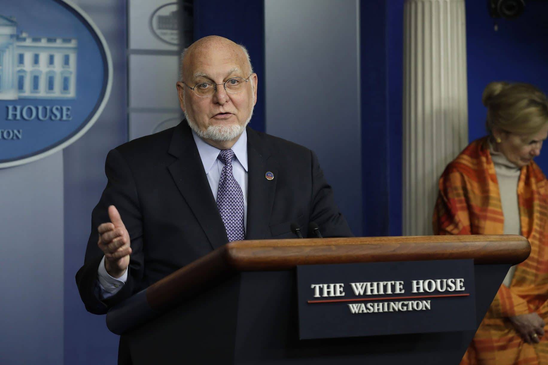Director of the Centers for Disease Control and Prevention (CDC) Dr. Robert Redfield speaks during a news briefing on the COVID-19 