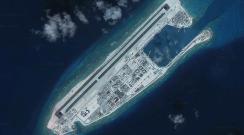 Fiery Cross Reef in the South China Sea. (Google Maps/Released)